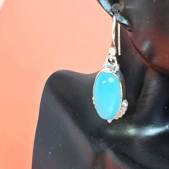 925 Sterling Silver Earrings with Natural Chalcedony 7x16mm - Picture 6 of 8